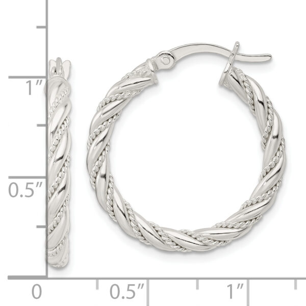 Sterling Silver Polished Twisted Rope Hoop Earrings - Image 3