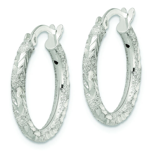 Sterling Silver Polished and Laser Diamond-cut Hoop Earrings - Image 2