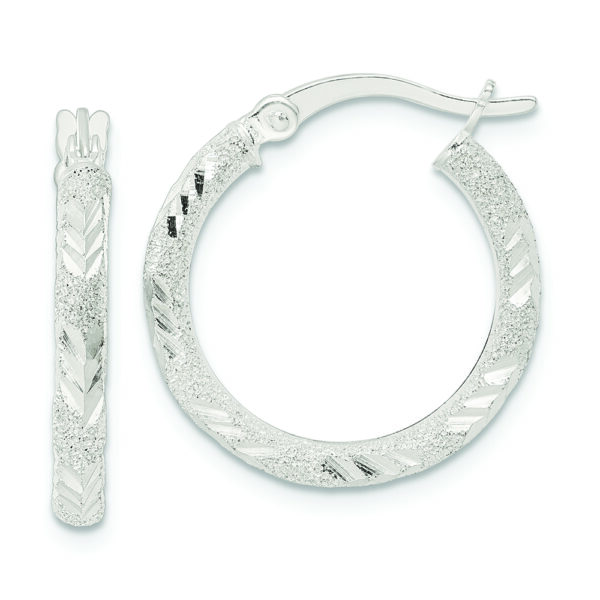 Sterling Silver Polished and Laser Diamond-cut Hoop Earrings