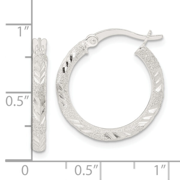 Sterling Silver Polished and Laser Diamond-cut Hoop Earrings - Image 3
