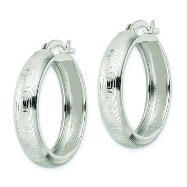 Sterling Silver Polished Greek Key Circle Hoop Earrings - Image 2