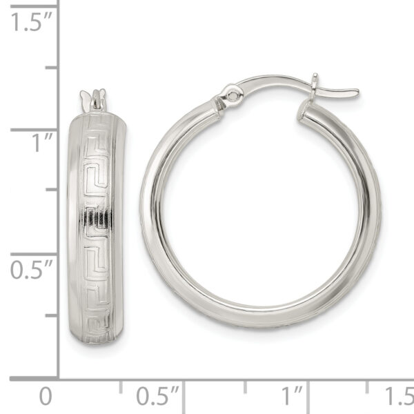 Sterling Silver Polished Greek Key Circle Hoop Earrings - Image 3