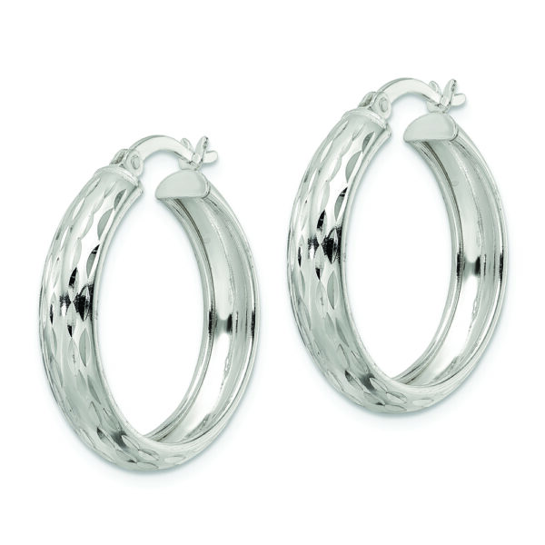 Sterling Silver Polished Diamond-cut 5x25mm Hoop Earrings - Image 2