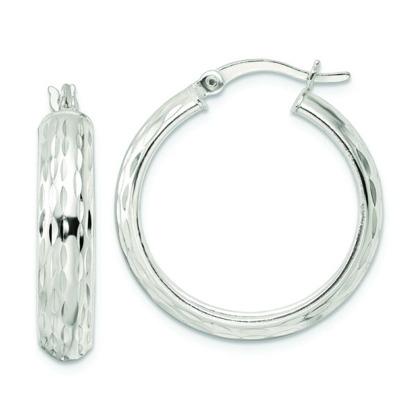 Sterling Silver Polished Diamond-cut 5x25mm Hoop Earrings