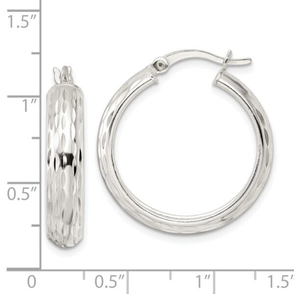 Sterling Silver Polished Diamond-cut 5x25mm Hoop Earrings - Image 3