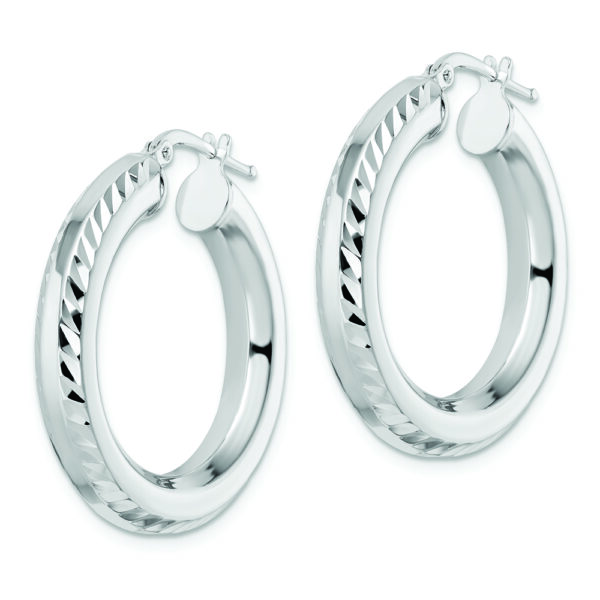 Sterling Silver Rhodium-plated 5x30mm D/C Octagon Tube Hoop Earrings - Image 2