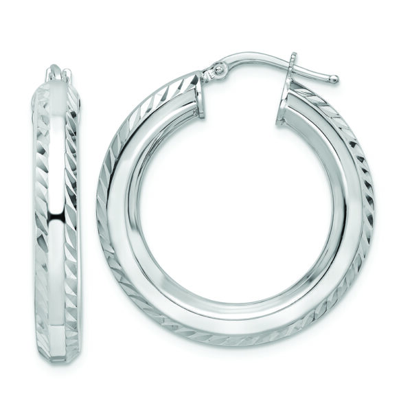 Sterling Silver Rhodium-plated 5x30mm D/C Octagon Tube Hoop Earrings