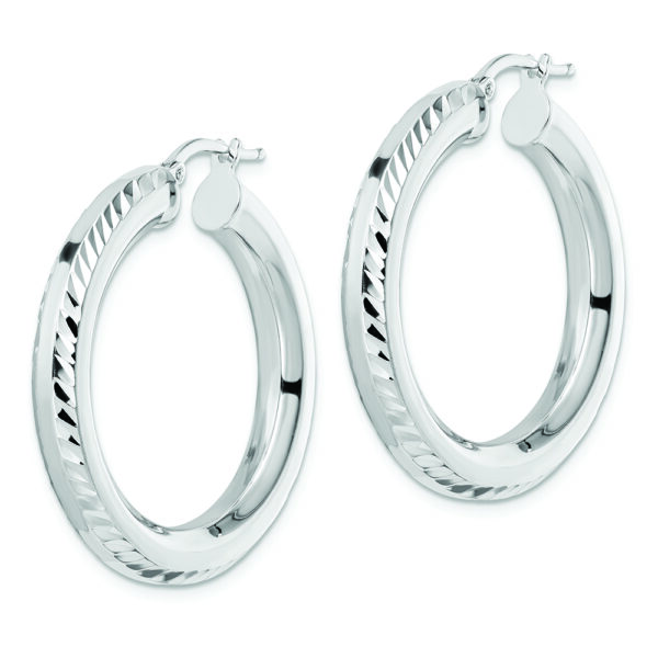 Sterling Silver Rhodium-plated 5x34mm D/C Octagon Tube Hoop Earrings - Image 2