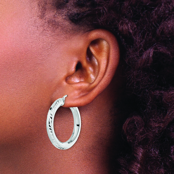 Sterling Silver Rhodium-plated 5x34mm D/C Octagon Tube Hoop Earrings - Image 3