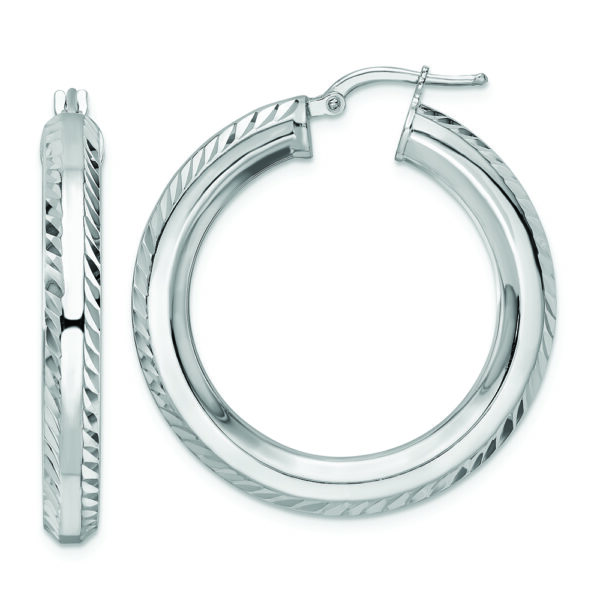 Sterling Silver Rhodium-plated 5x34mm D/C Octagon Tube Hoop Earrings