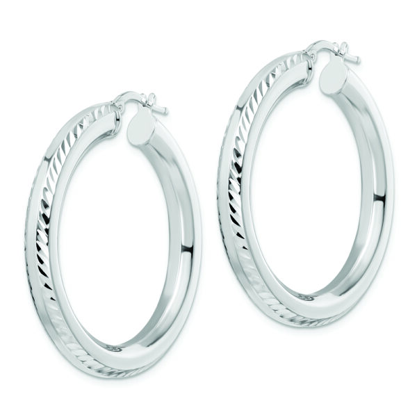 Sterling Silver Rhodium-plated 5x38mm D/C Octagon Tube Hoop Earrings - Image 2