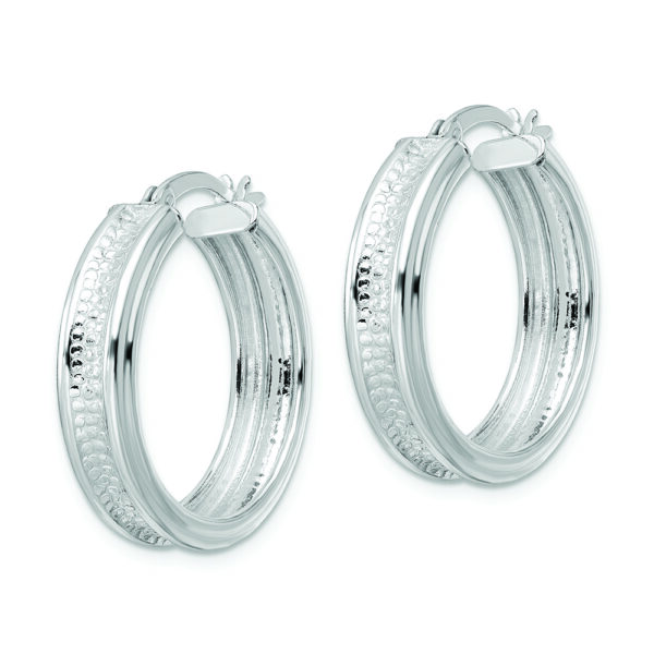 Sterling Silver Polished and Textured Circle Hoop Earrings - Image 2