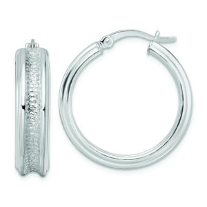 Sterling Silver Polished and Textured Circle Hoop Earrings