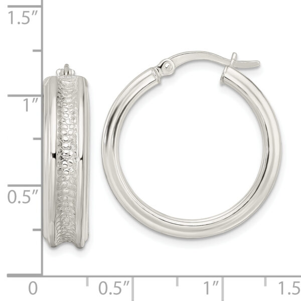Sterling Silver Polished and Textured Circle Hoop Earrings - Image 3
