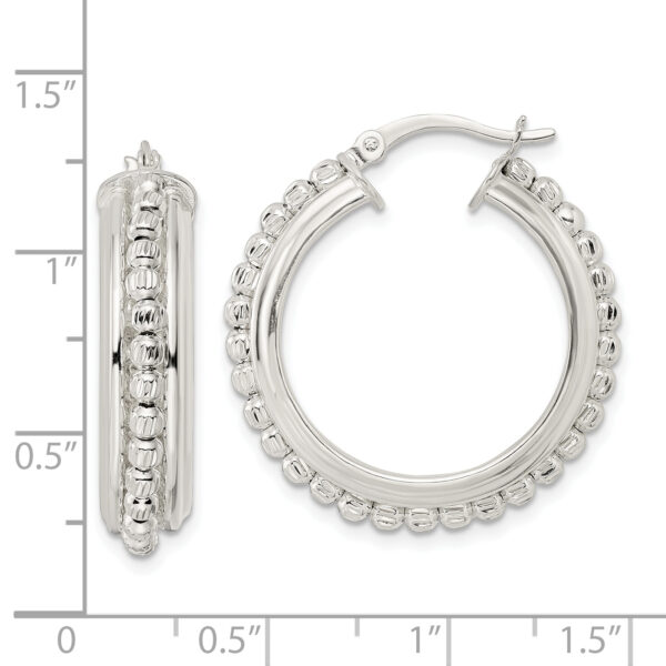 Sterling Silver Polished and DIamond-cut Beaded Hoop Earrings - Image 3