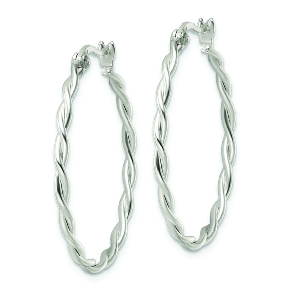 Sterling Silver Satin Twisted Hoop Earrings - Image 2