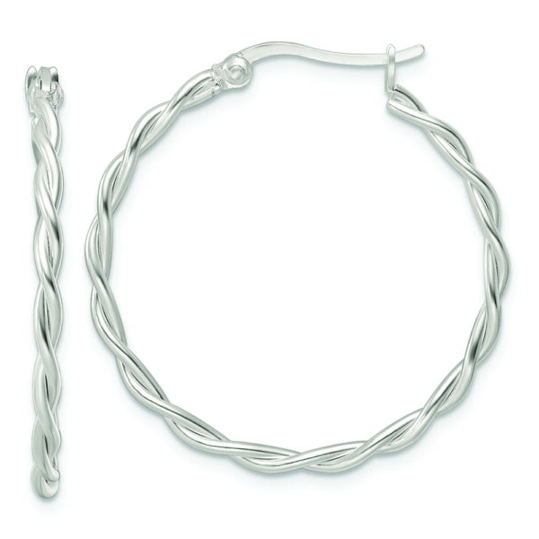 Sterling Silver Satin Twisted Hoop Earrings