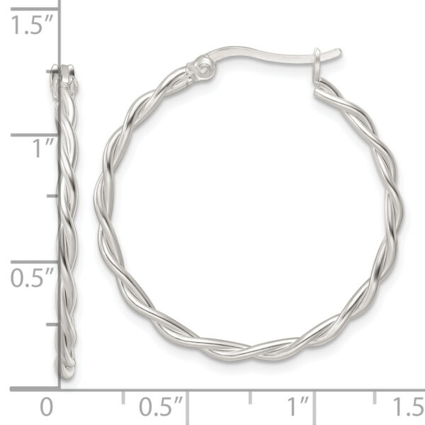Sterling Silver Satin Twisted Hoop Earrings - Image 3