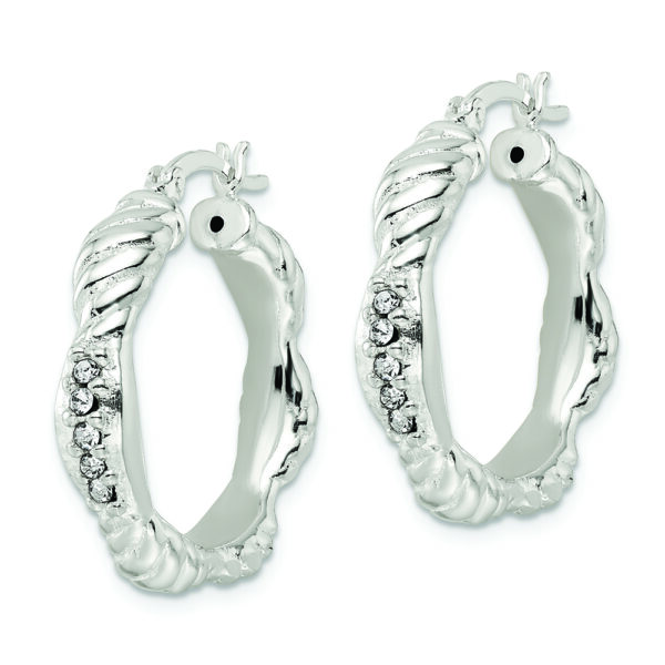Sterling Silver CZ Twisted Scalloped Hoop Earrings - Image 2