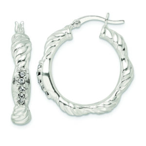 Sterling Silver CZ Twisted Scalloped Hoop Earrings