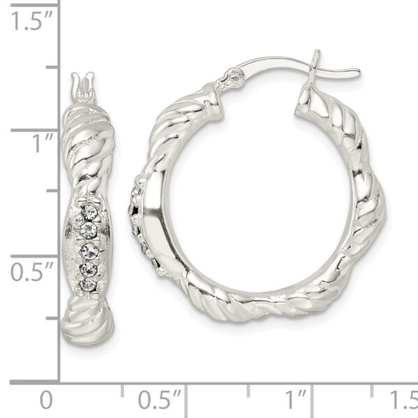 Sterling Silver CZ Twisted Scalloped Hoop Earrings - Image 3