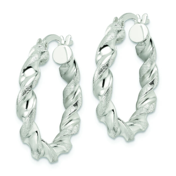 Sterling Silver Polished and Textured Twisted Circle Hoop Earrings - Image 2