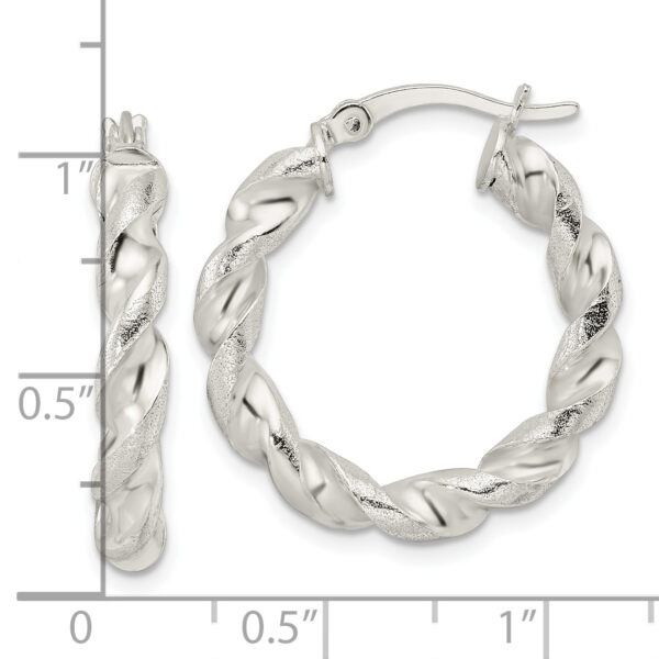 Sterling Silver Polished and Textured Twisted Circle Hoop Earrings - Image 3
