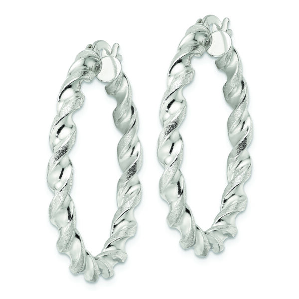 Sterling Silver Polished and Textured Twisted Circle Hoop Earrings - Image 2