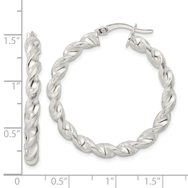 Sterling Silver Polished and Textured Twisted Circle Hoop Earrings - Image 3