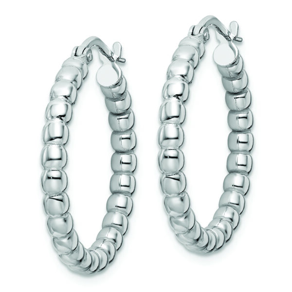 Sterling Silver Rhodium-plated Polished 3mm Beaded Hoop Earrings - Image 2