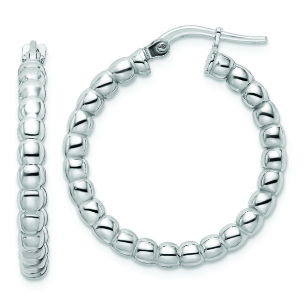 Sterling Silver Rhodium-plated Polished 3mm Beaded Hoop Earrings