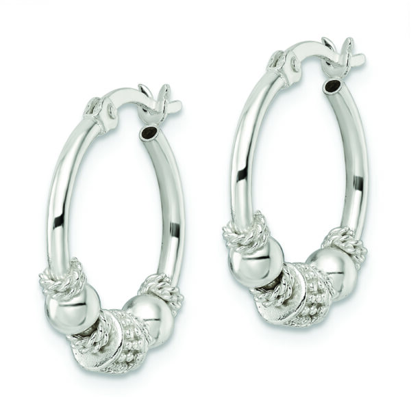 Sterling Silver Polished Beaded Circle Hoop Earrings - Image 2