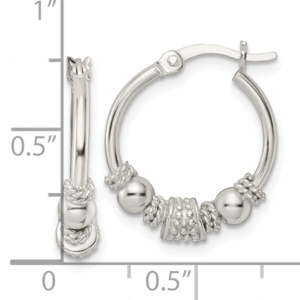 Sterling Silver Polished Beaded Circle Hoop Earrings - Image 3