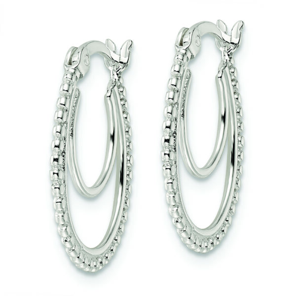 Sterling Silver Beaded Double Oval Hoop Earrings - Image 2