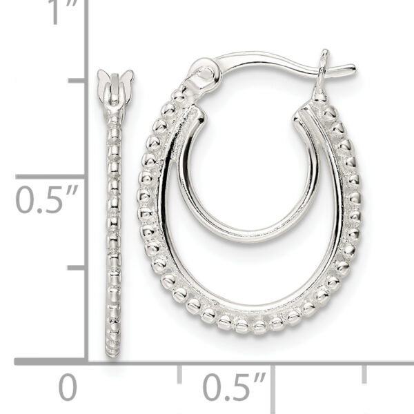 Sterling Silver Beaded Double Oval Hoop Earrings - Image 3