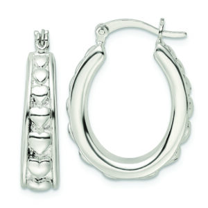 Sterling Silver Polished Heart Oval Hoop Earrings