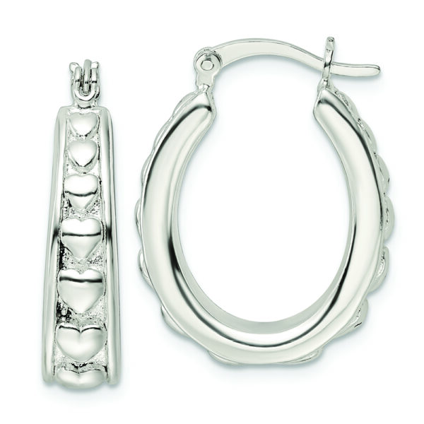 Sterling Silver Polished Heart Oval Hoop Earrings