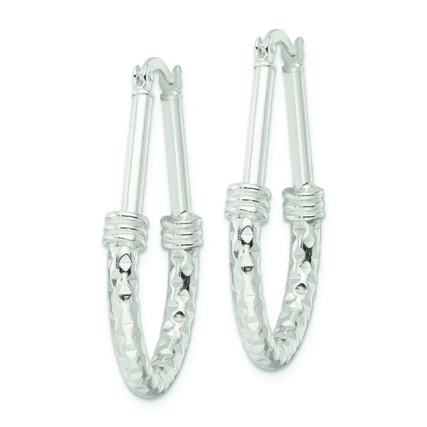 Sterling Silver Polished Fancy Oval Hoop Earrings - Image 2