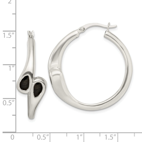 Sterling Silver Polished Black Enamel Hearts Circle Hoop Earrings - Image 3
