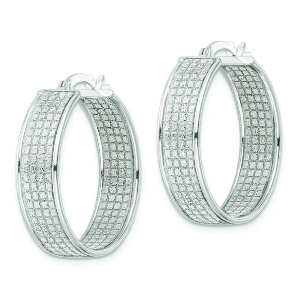 Sterling Silver Polished Fabric Glitter 6.85mm Round Hoop Earrings - Image 2
