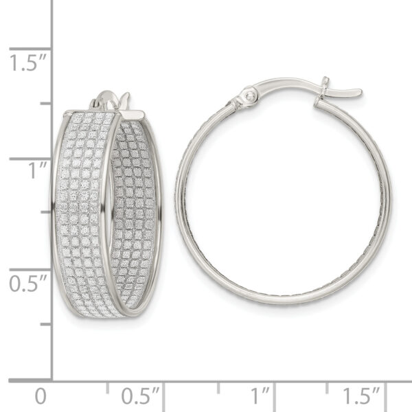 Sterling Silver Polished Fabric Glitter 6.85mm Round Hoop Earrings - Image 3