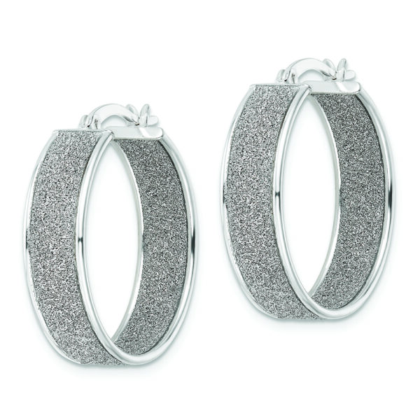 Sterling Silver Polished Fabric Glitter 6.85mm Round Hoop Earrings - Image 2