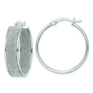 Sterling Silver Polished Fabric Glitter 6.85mm Round Hoop Earrings