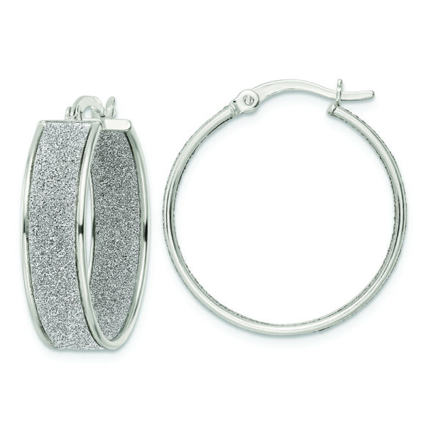 Sterling Silver Polished Fabric Glitter 6.85mm Round Hoop Earrings