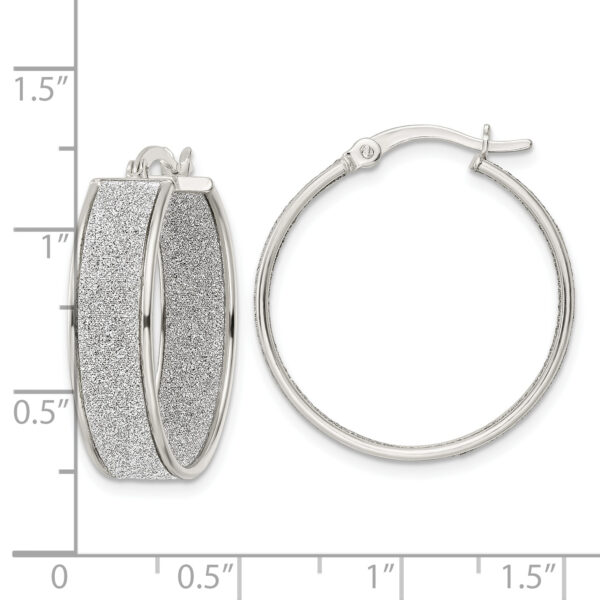 Sterling Silver Polished Fabric Glitter 6.85mm Round Hoop Earrings - Image 3