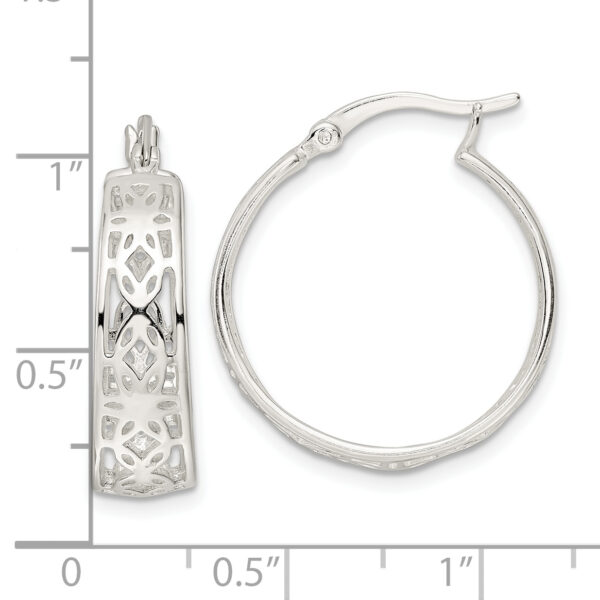 Sterling Silver Polished Cut-out Floral Round Hoop Earrings - Image 3