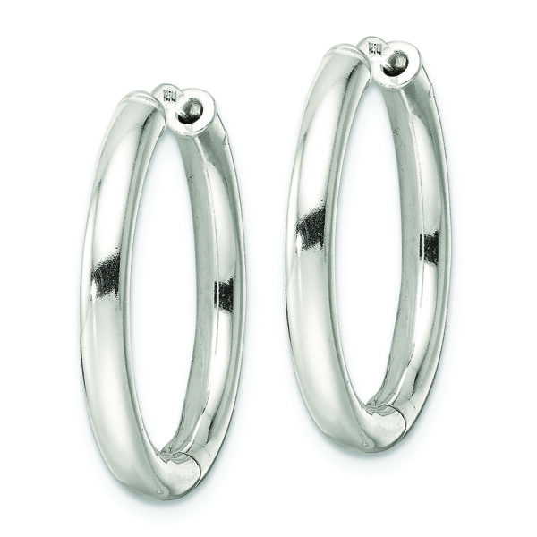 Sterling Silver Polished 3x25mm Hinged Tube Hoop Earrings - Image 2