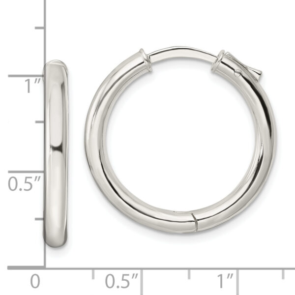 Sterling Silver Polished 3x25mm Hinged Tube Hoop Earrings - Image 3