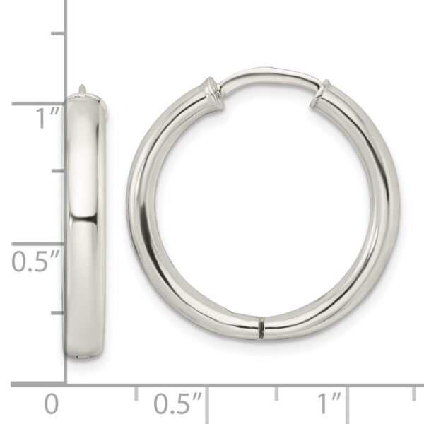 Sterling Silver Polished 3.5x25mm Hinged Tube Hoop Earrings - Image 3
