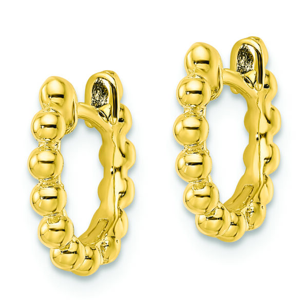 Sterling Silver Gold-tone Polished Beaded Hoop Earrings - Image 2